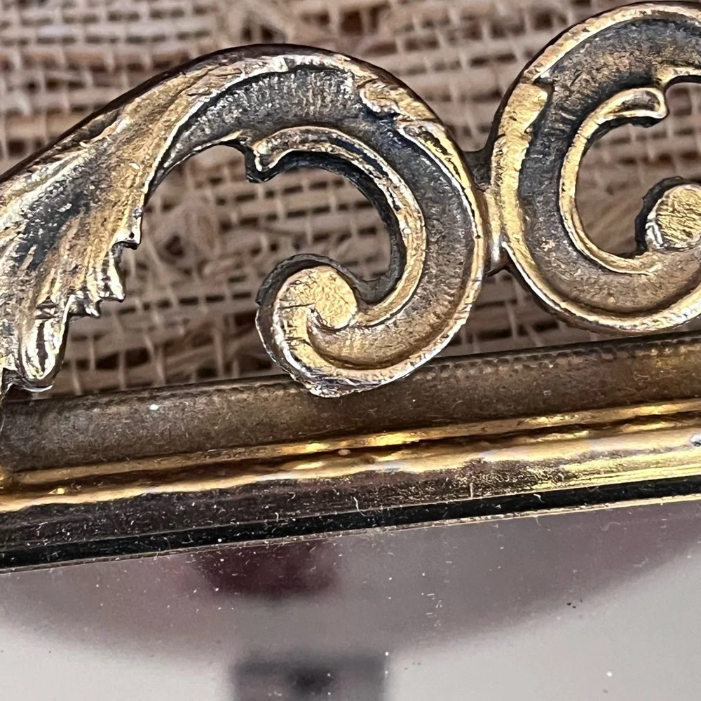 Vintage Vanity Mirror Rectangular Metal Filigree Hollywood Regency 20” L x 6.5”